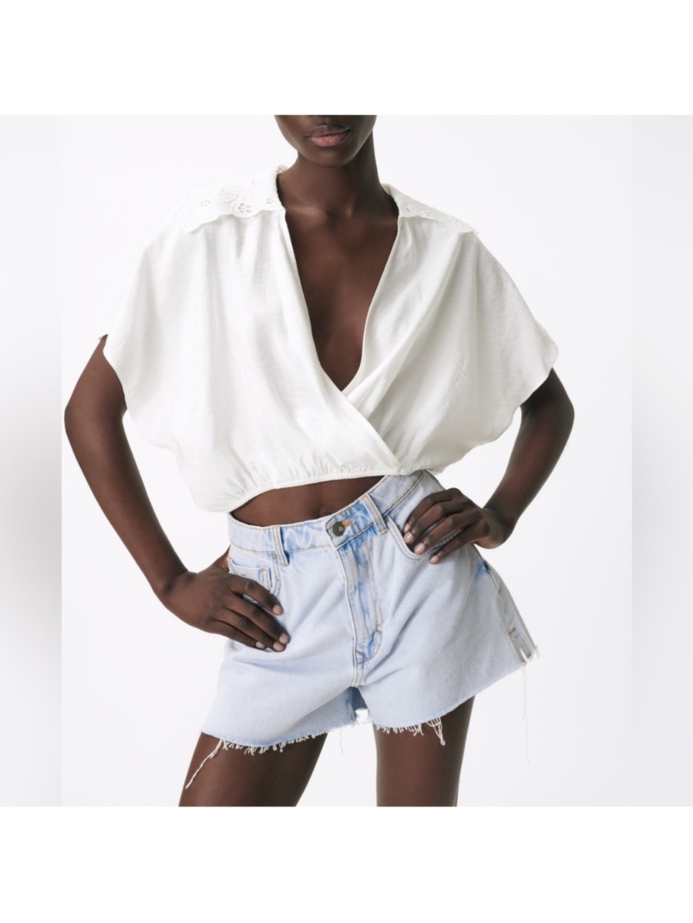 ZARA EMBROIDERED COLLAR TOP